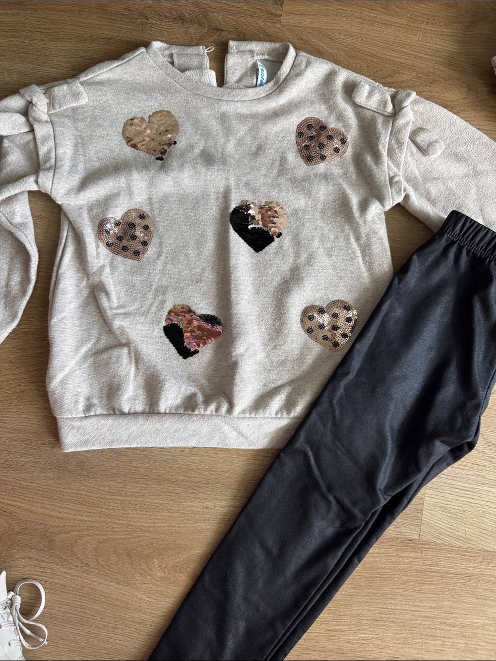 Mayoral Beige Sequin Heart Sweatshirt